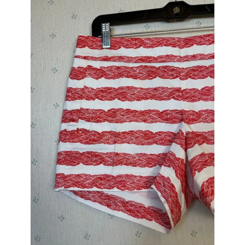 J Crew City Fit Stretch Chino Rope Print Shorts Size 6 Orange White Nautical NWT